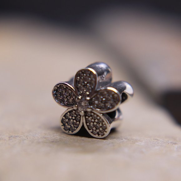 Sparkling Daisy Flower Pave Bracelet Charm - S925 Sterling Silver Fits Pandora - Picture 5 of 6
